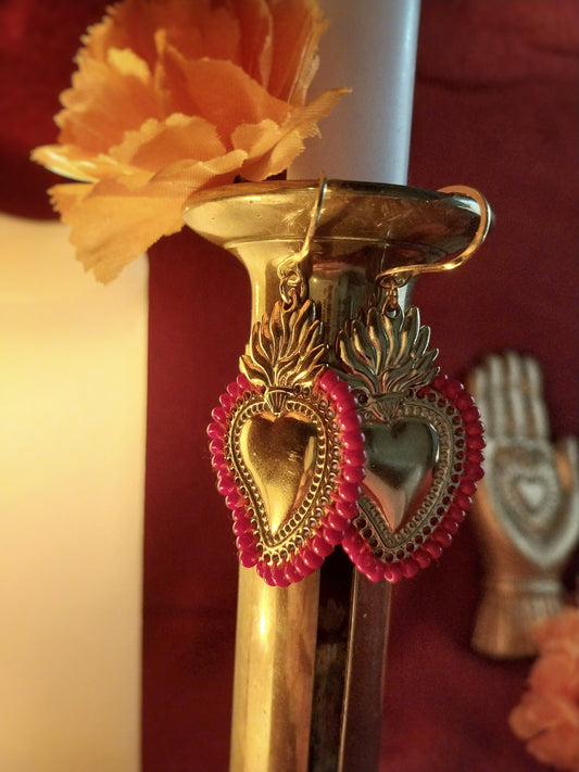 Boucles d'oreilles brodées Corazón Encendido