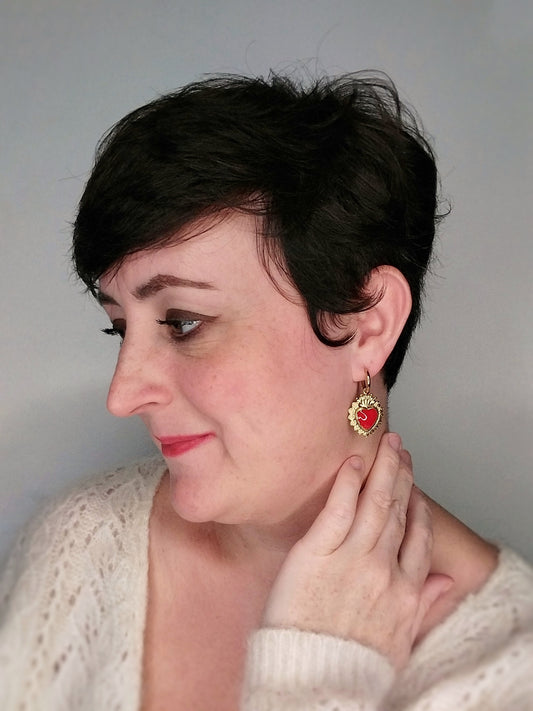 Crépuscule - Boucles d'oreilles coeur rouge