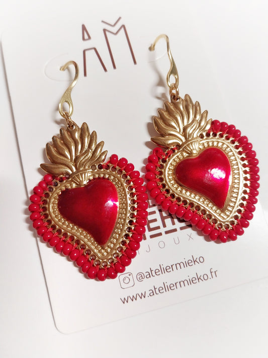 Flamme - Boucles d'oreilles brodées